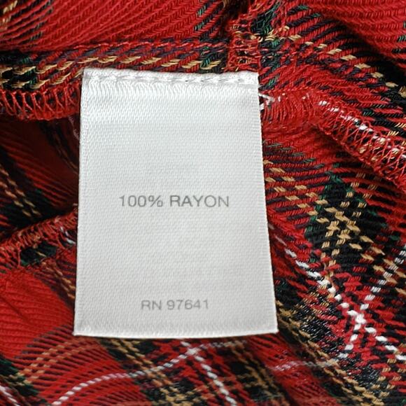 J Jill Tartan Plaid Top Size Medium Red Button Up Long Sleeve Ruffle Tiered - Picture 9 of 11